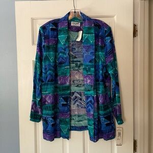 Vintage Alfred Dunner Open Front Jacket Jewel Tone Multicolor Size 14 NWT Artsy
